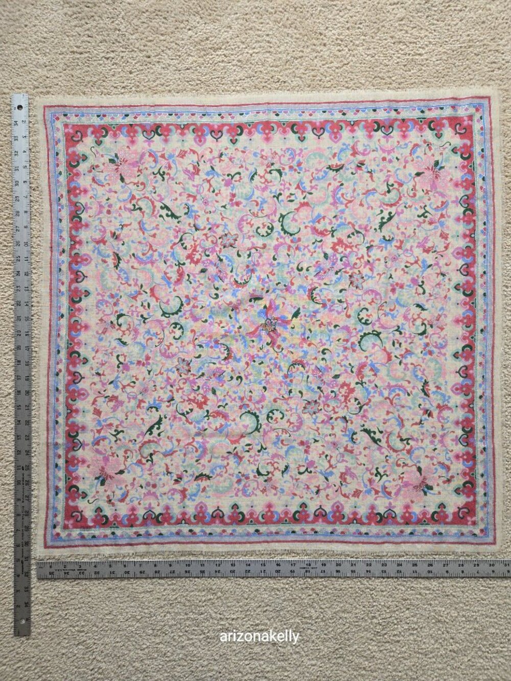 NWOT Wool Square Scarf from Japan Pastels With Silver Detailing - Picture 4 of 11